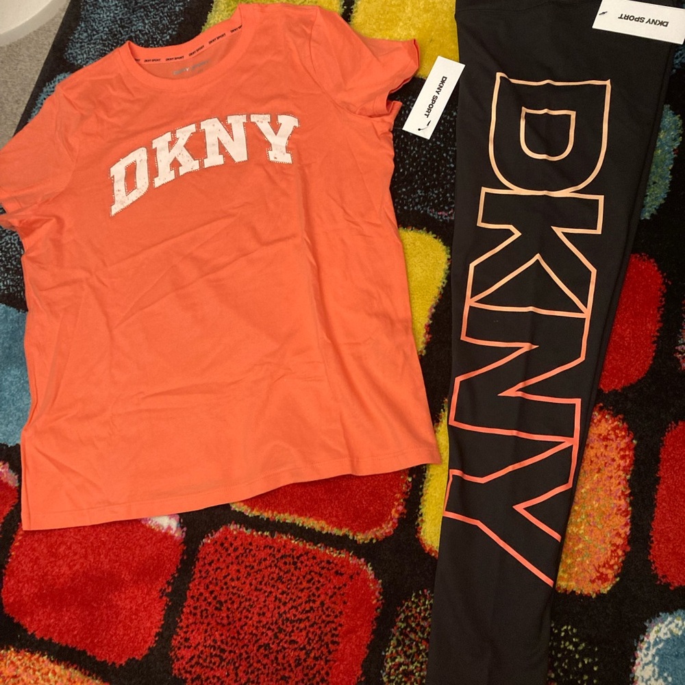 DKNY Orange Tee and Black Leggings Set